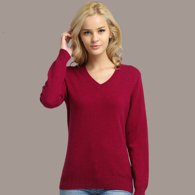 Sweater Knitted Long Sleeve V-neck
